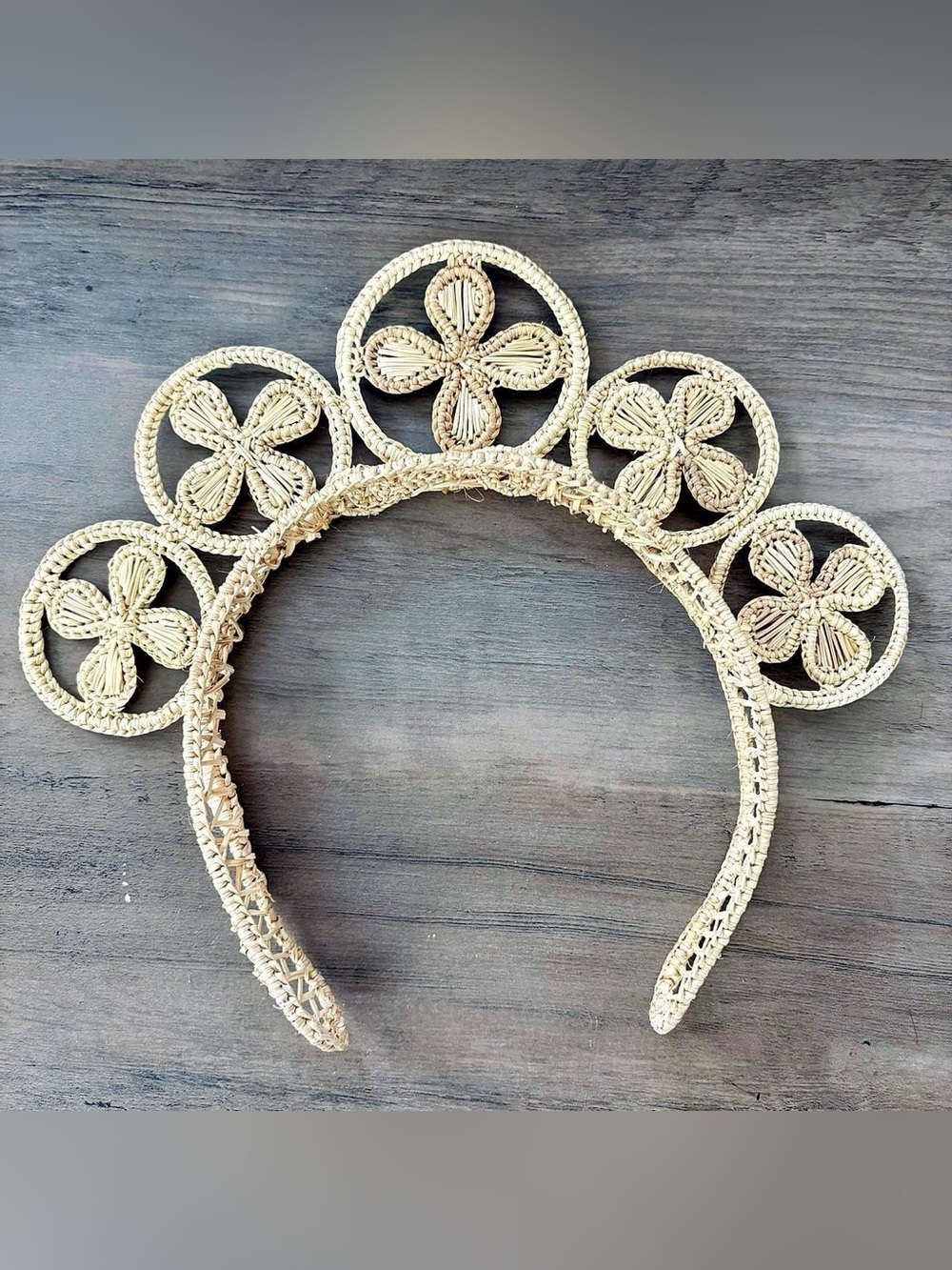 FLOWER IRACA HEADPIECE Handwoven Straw Floral Headband - Natural